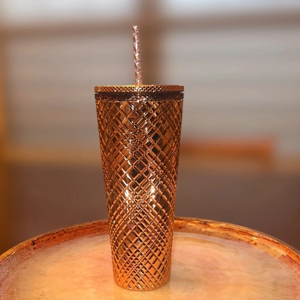 Rose Gold Metallic Starbucks Geometric Disco Cold Tumbler 24oz NWT - Picture 4 of 6